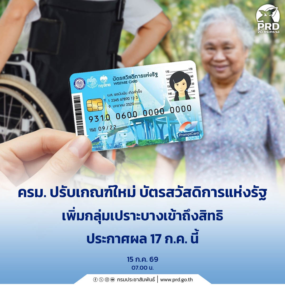 ครม. ปรับเกณฑ์ใหม่ บัตรสวัสดิการแห่งรัฐ เพิ่มกลุ่มเปราะบางเข้าถึงสิทธิ ประกาศผล 17 ก.ค. นี้  